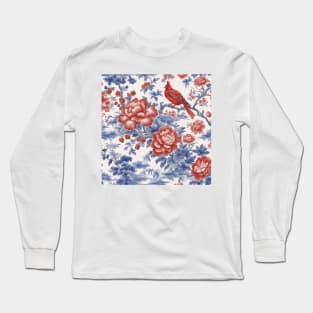 Blue and red chinoiserie toile de jouy Long Sleeve T-Shirt